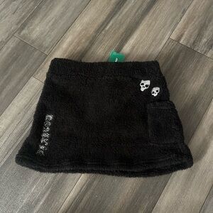 SHEIN Black Fuzzy Skirt with Skull Accents